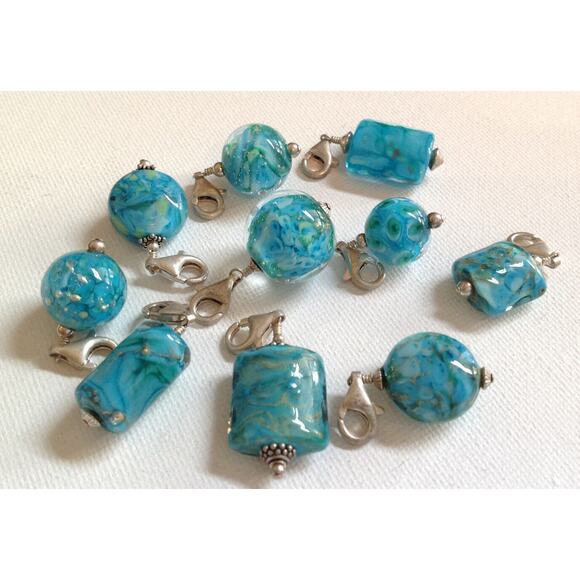Lela Belle Hand Blown Murano Glass Beads - Set of 10 - Shades of Turquoise B25 - Picture 1 of 12